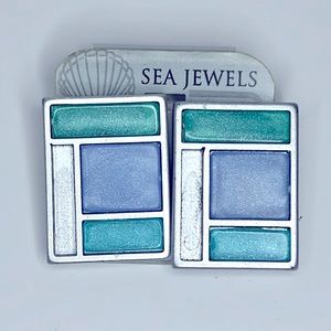 Vintage clip on earrings 80s/90s geometric turquoise, blue and silver